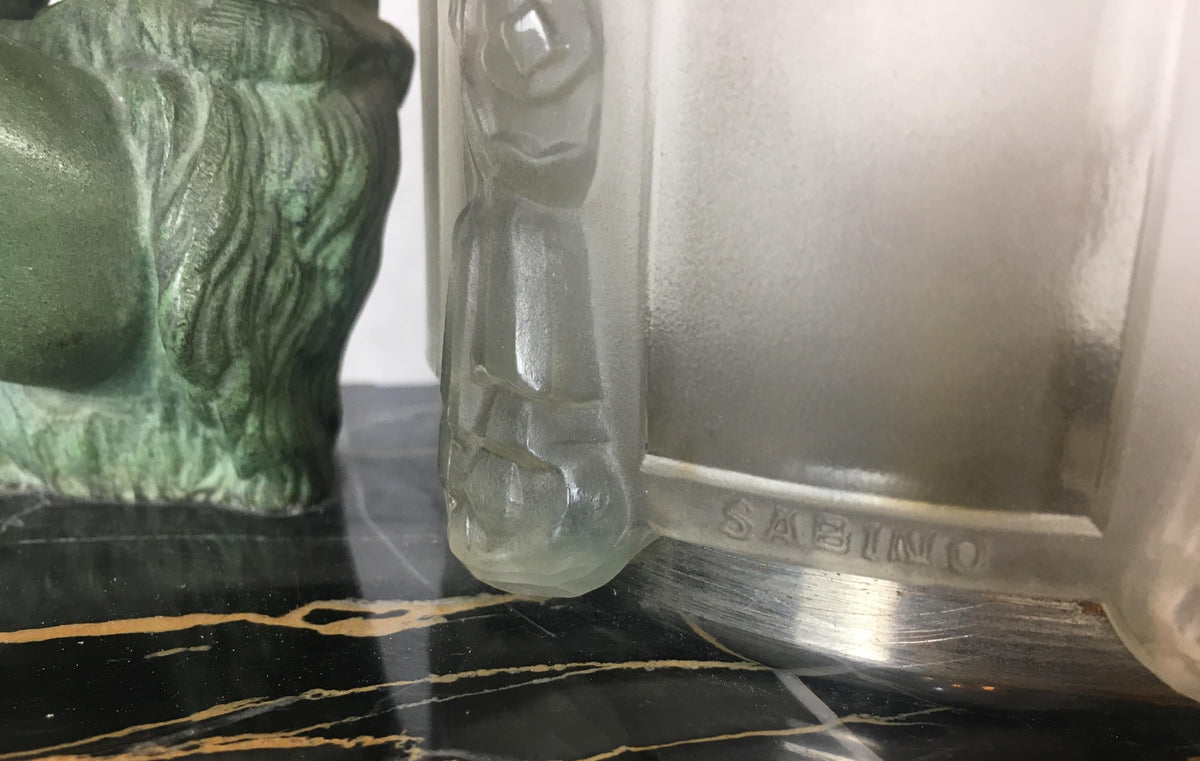 Marius-Ernest Sabino French Art Deco Table Lamp and Garniture Set, Signed — detail 2