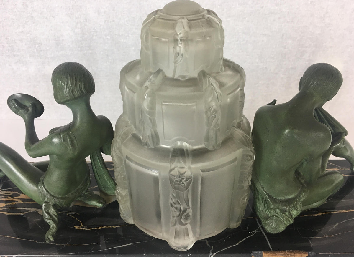 Marius-Ernest Sabino French Art Deco Table Lamp and Garniture Set, Signed — detail 4