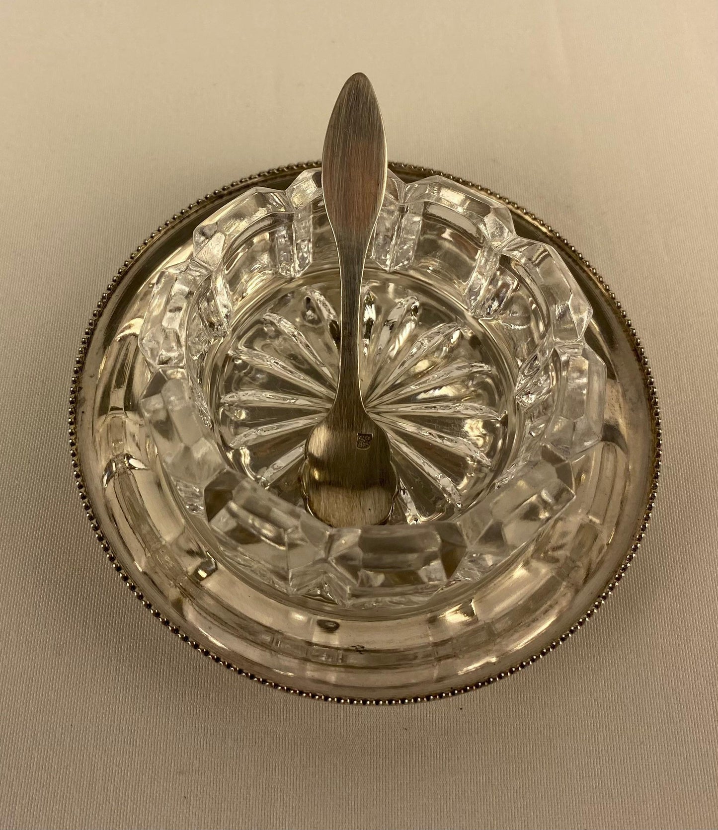 Art Deco Style Set of 2 Crystal Salt and Pepper Serving Dishes by Saglier France — detail 6