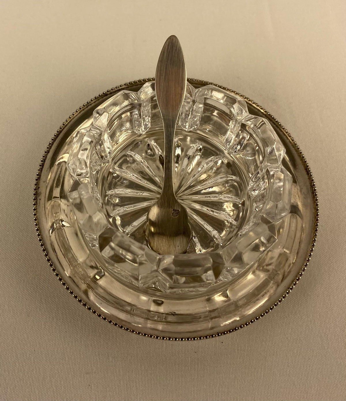 Art Deco Style Set of 2 Crystal Salt and Pepper Serving Dishes by Saglier France — detail 6