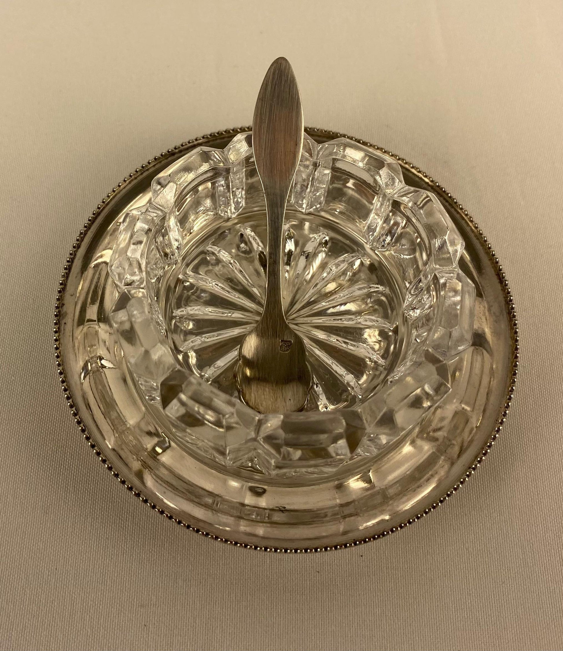 Art Deco Style Set of 2 Crystal Salt and Pepper Serving Dishes by Saglier France — detail 6