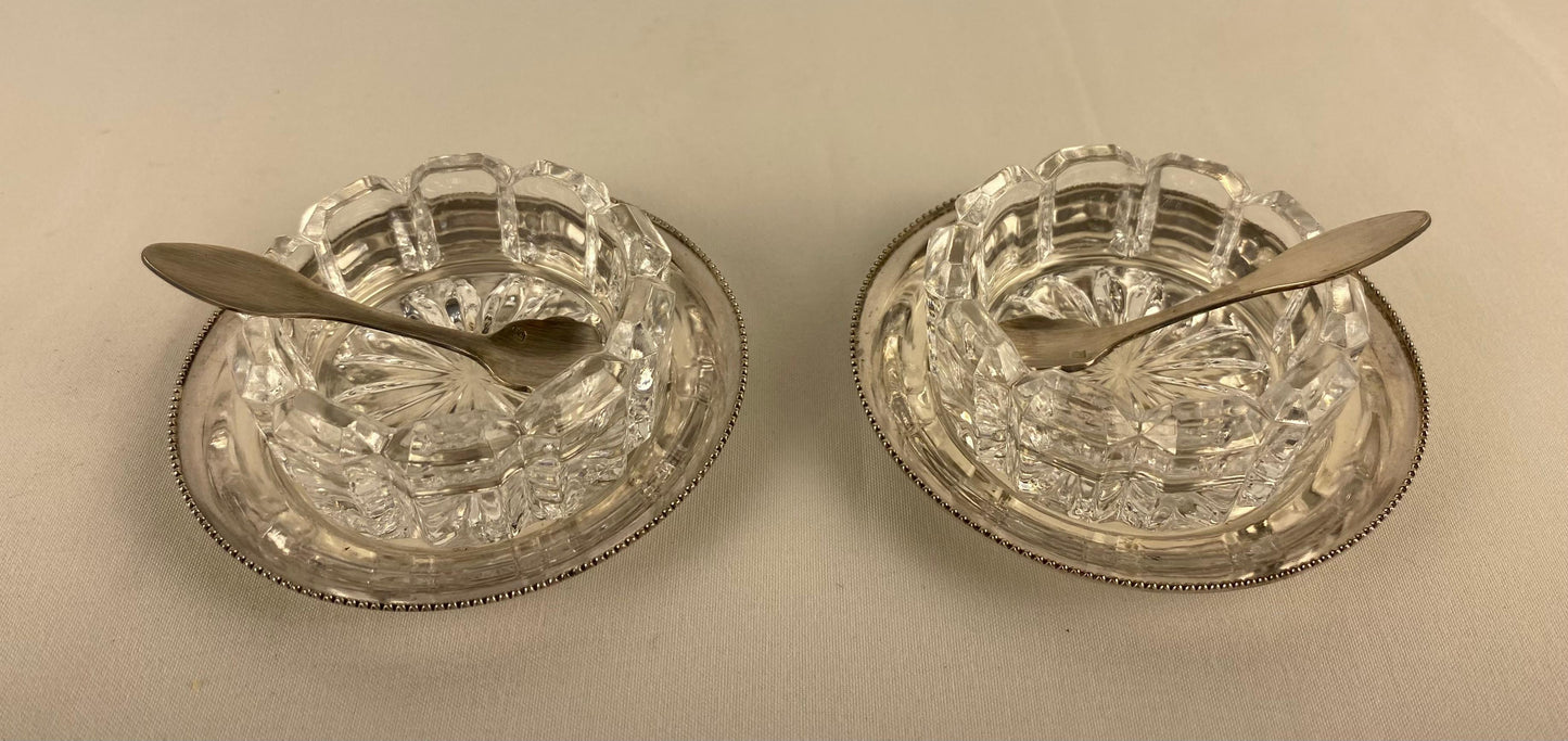Art Deco Style Set of 2 Crystal Salt and Pepper Serving Dishes by Saglier France — detail 5