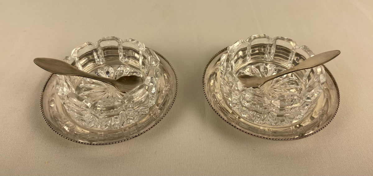 Art Deco Style Set of 2 Crystal Salt and Pepper Serving Dishes by Saglier France — detail 5