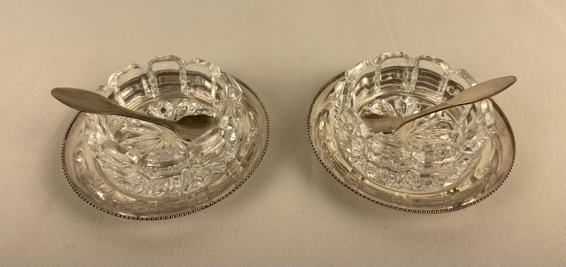 Art Deco Style Set of 2 Crystal Salt and Pepper Serving Dishes by Saglier France — detail 5
