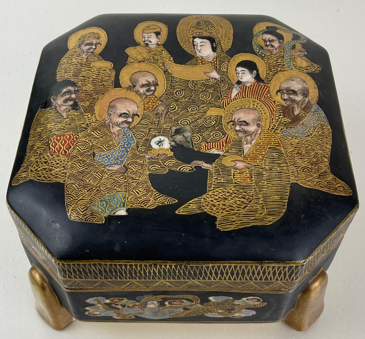19th Century Japanese Satsuma Lidded Box, Meiji — detail 2