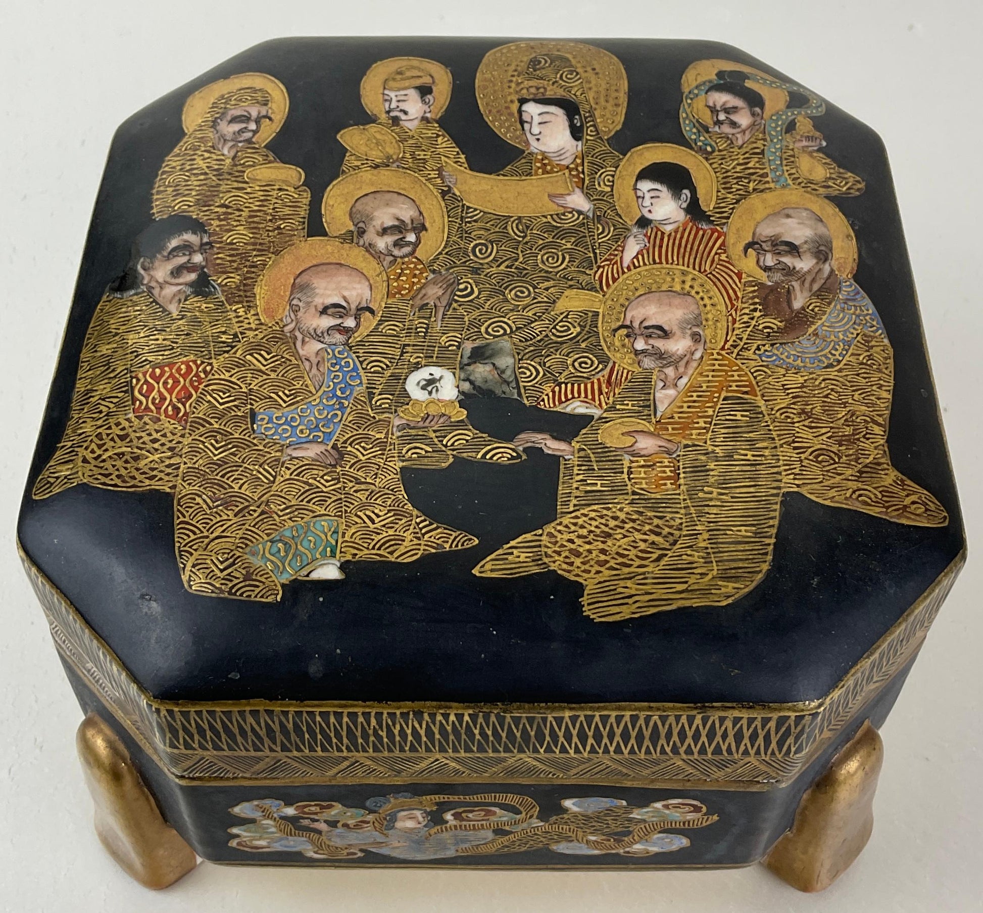 19th Century Japanese Satsuma Lidded Box, Meiji — detail 2