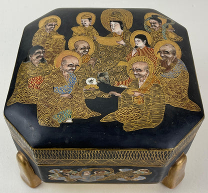 19th Century Japanese Satsuma Lidded Box, Meiji — detail 2
