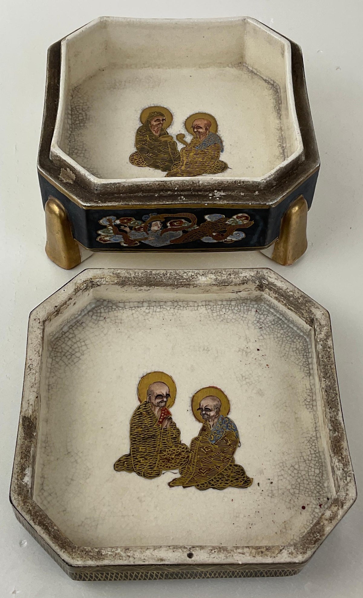 19th Century Japanese Satsuma Lidded Box, Meiji — detail 3