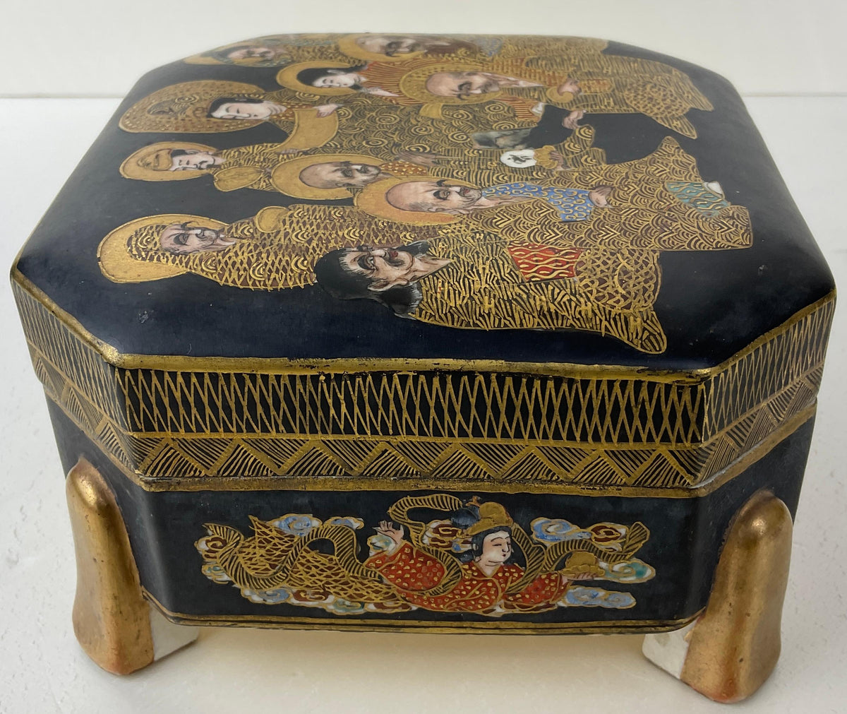 19th Century Japanese Satsuma Lidded Box, Meiji — detail 6