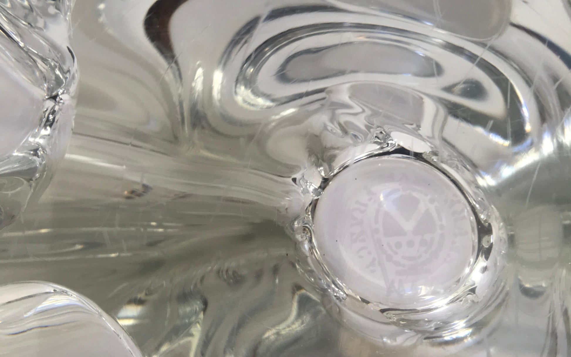 Sevres French Clear Crystal Sculptural Art Glass Centerpiece, Signed — detail 4