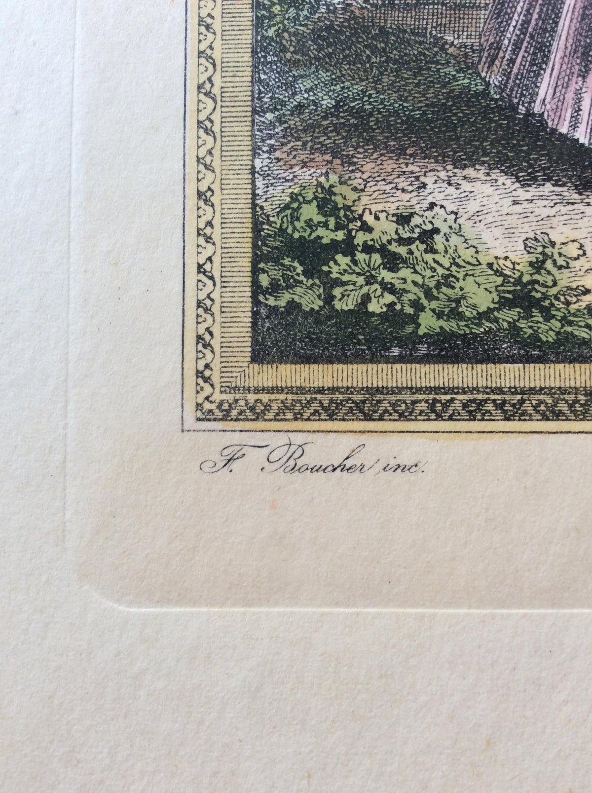 Late 18th Century Neoclassical French Fashion Engraving Print, François Boucher — detail 3