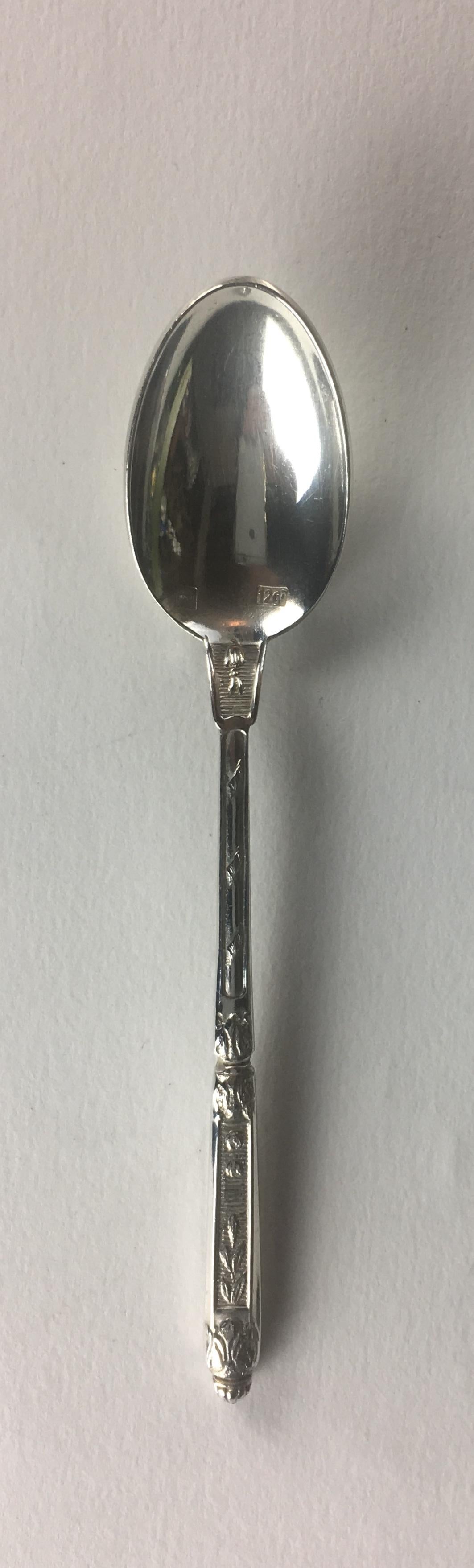 French Sterling Silver Spoons Set of 12, Antique Tea, Coffee or Dessert Spoons — detail 2