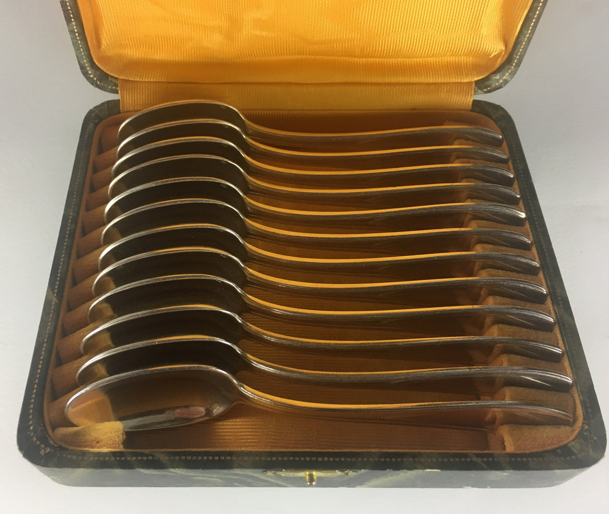 French Art Deco Silver Plated Tea Spoon Set of 12 with Original Box