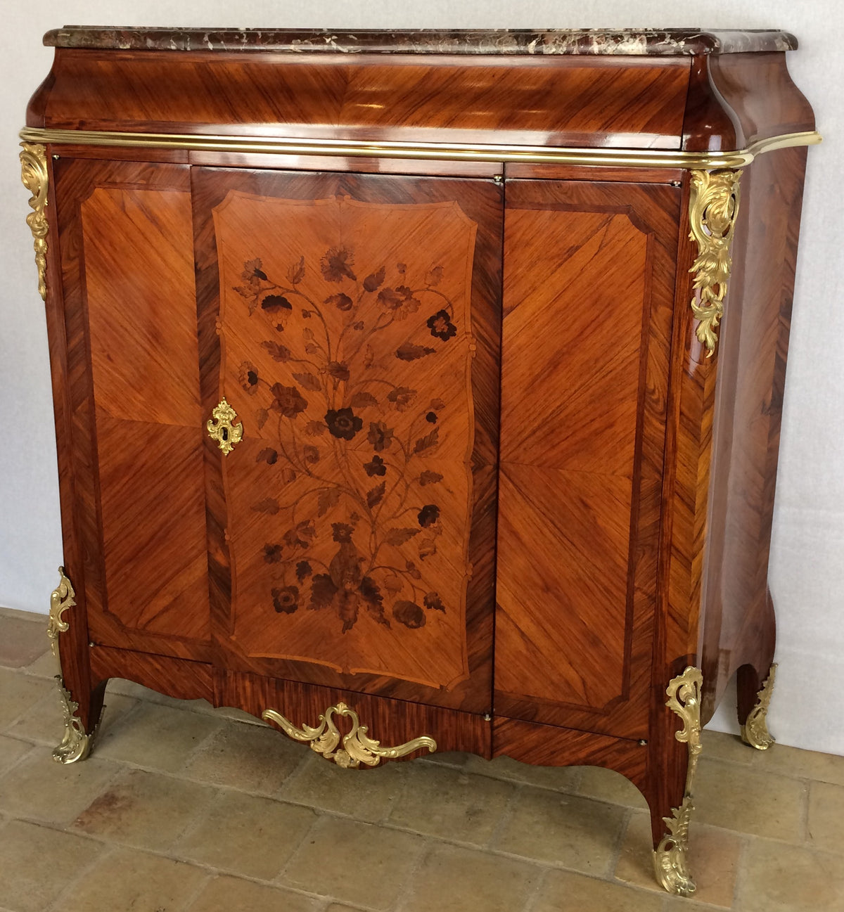 French 19th Century Louis XV Style Marquetry Cabinet manner of Paul Sormani