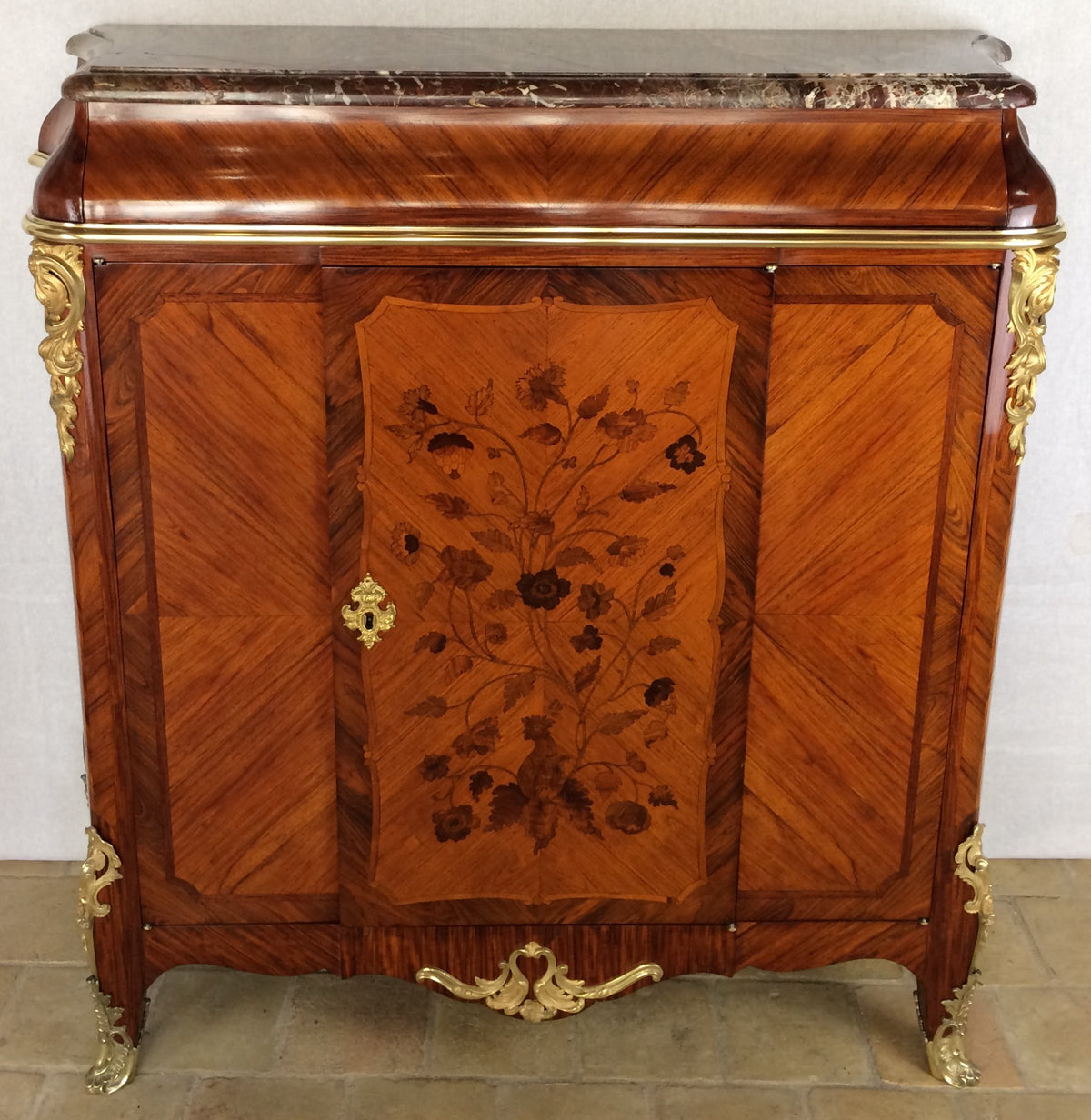 French 19th Century Louis XV Style Marquetry Cabinet manner of Paul Sormani — detail 2