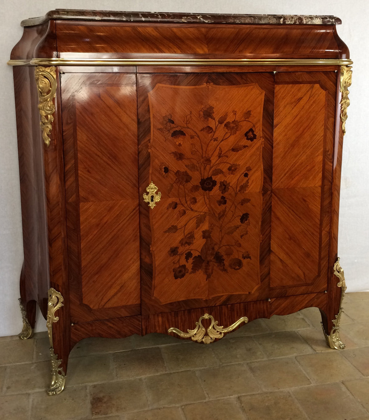 French 19th Century Louis XV Style Marquetry Cabinet manner of Paul Sormani — detail 9