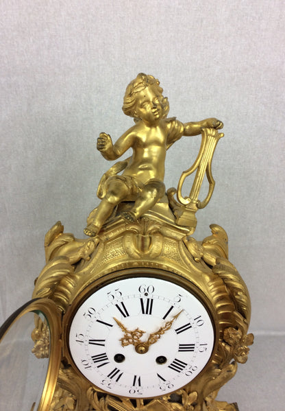 French Rococo Ormolu Mantel Clock Set by Samuel Marti — detail 4