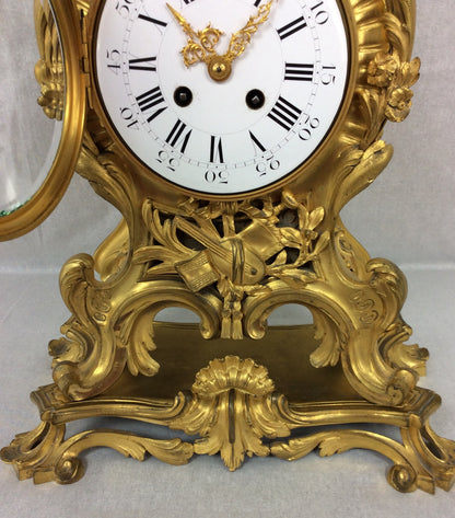 French Rococo Ormolu Mantel Clock Set by Samuel Marti — detail 3