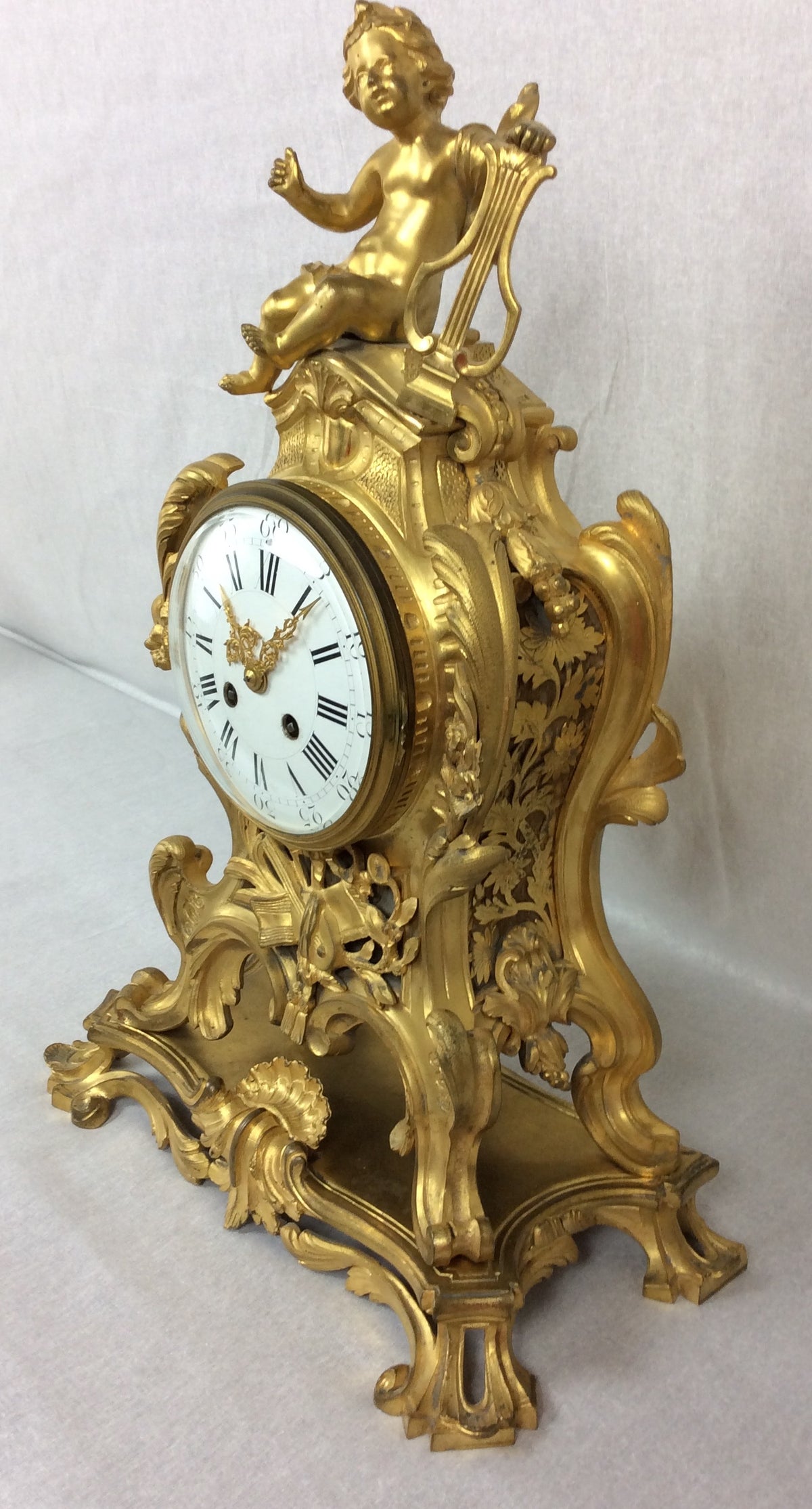 French Rococo Ormolu Mantel Clock Set by Samuel Marti — detail 6