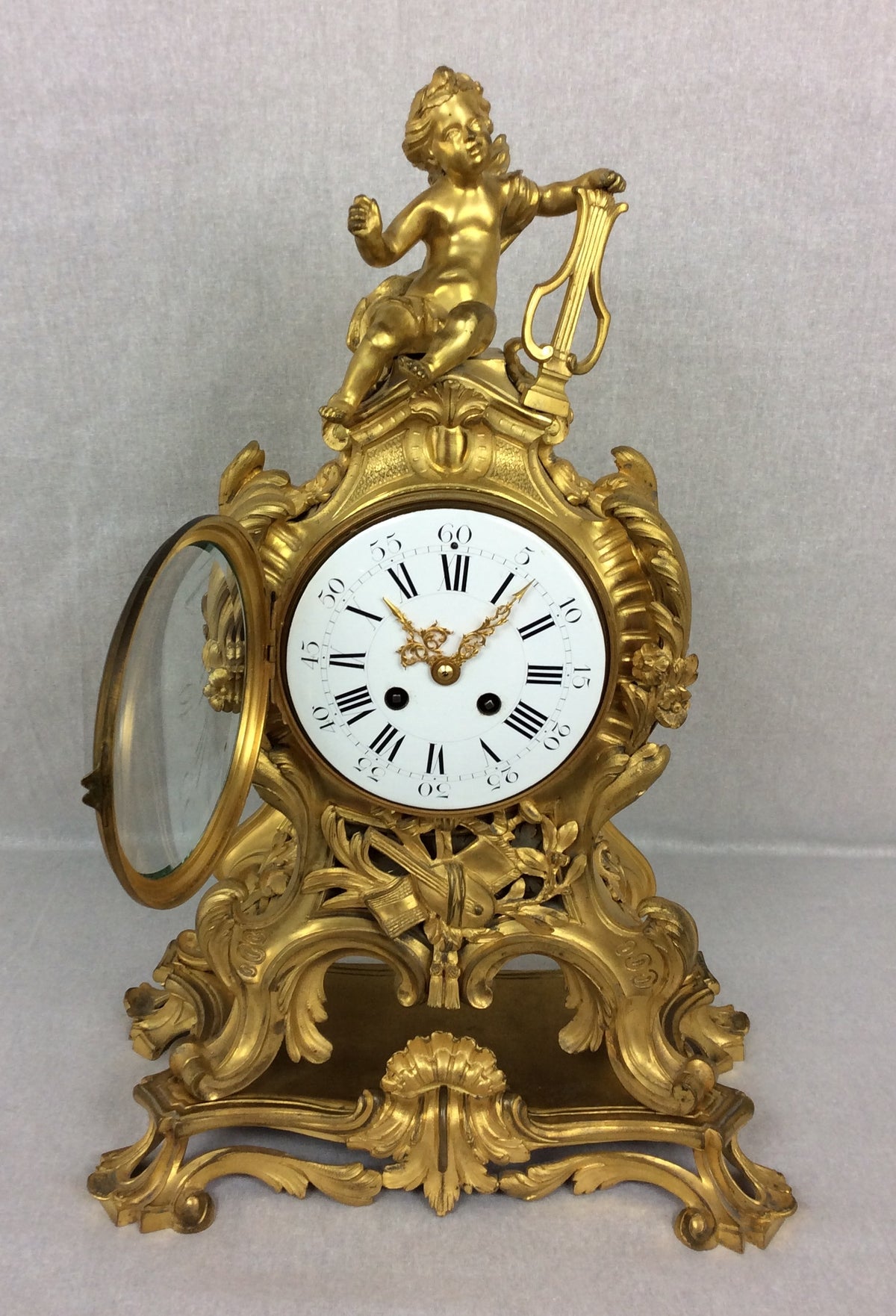 French Rococo Ormolu Mantel Clock Set by Samuel Marti — detail 7