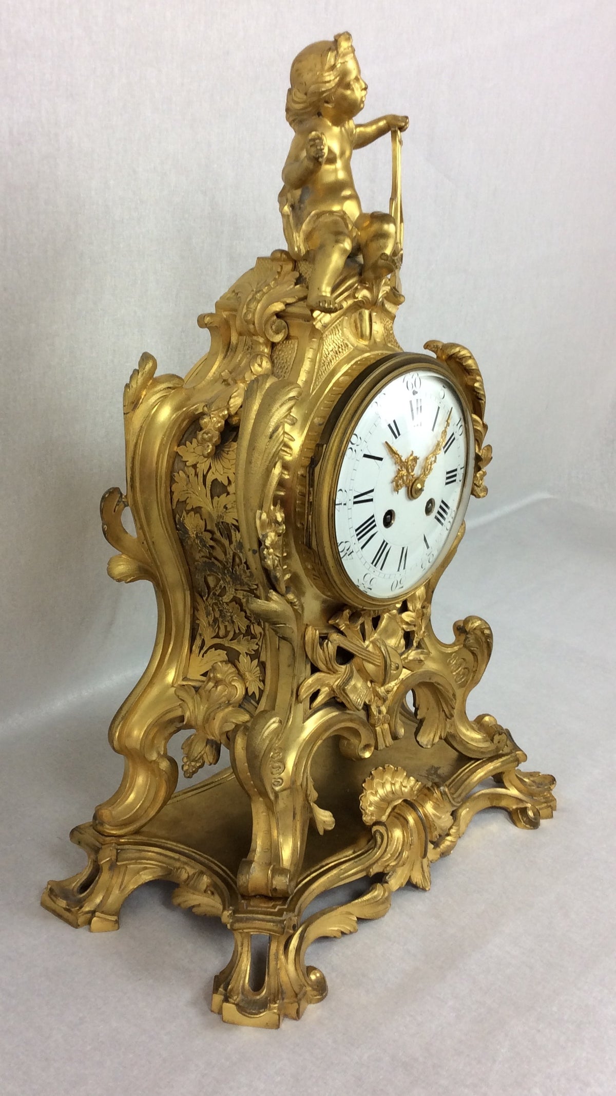French Rococo Ormolu Mantel Clock Set by Samuel Marti — detail 8