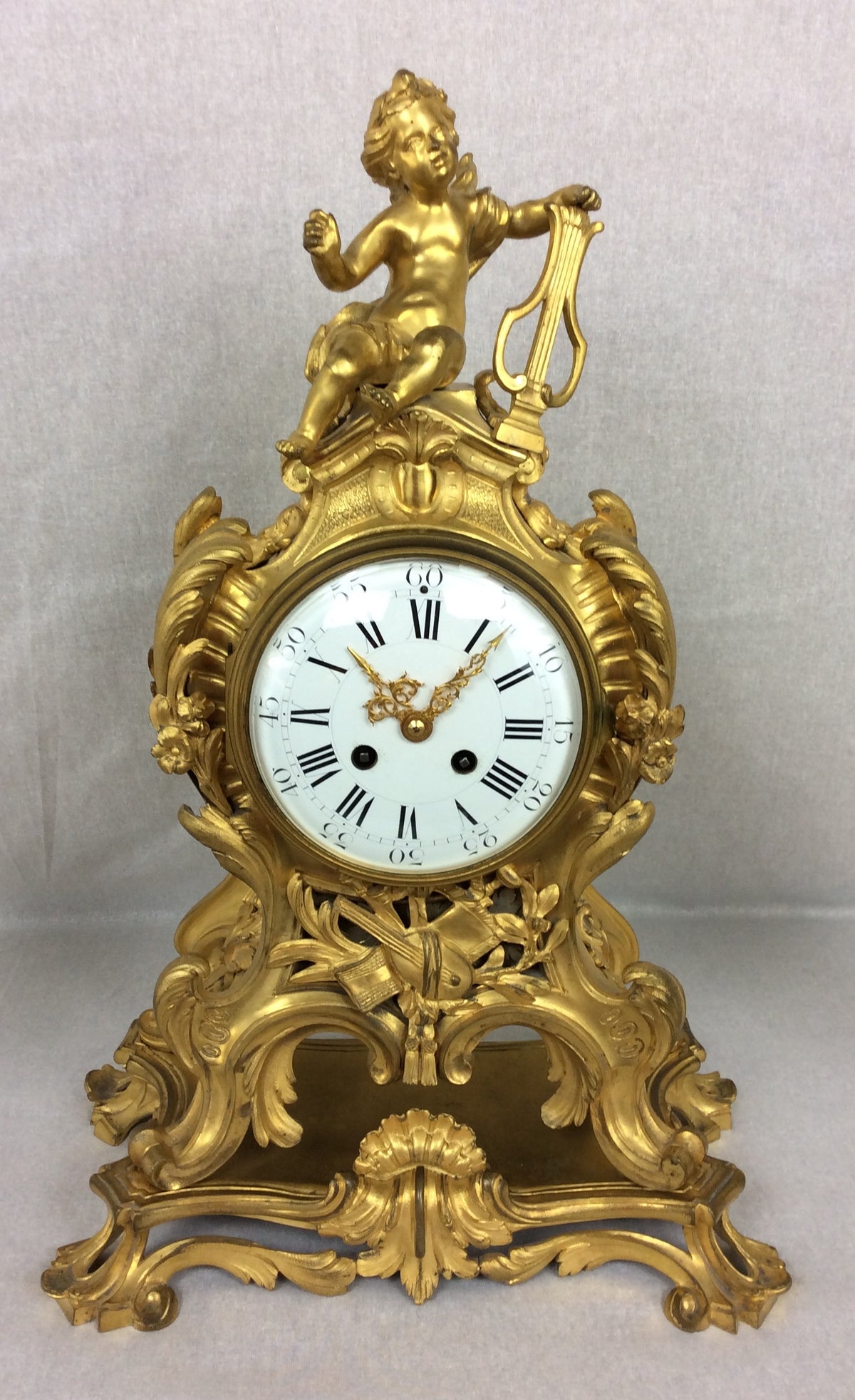 French Rococo Ormolu Mantel Clock Set by Samuel Marti — detail 5