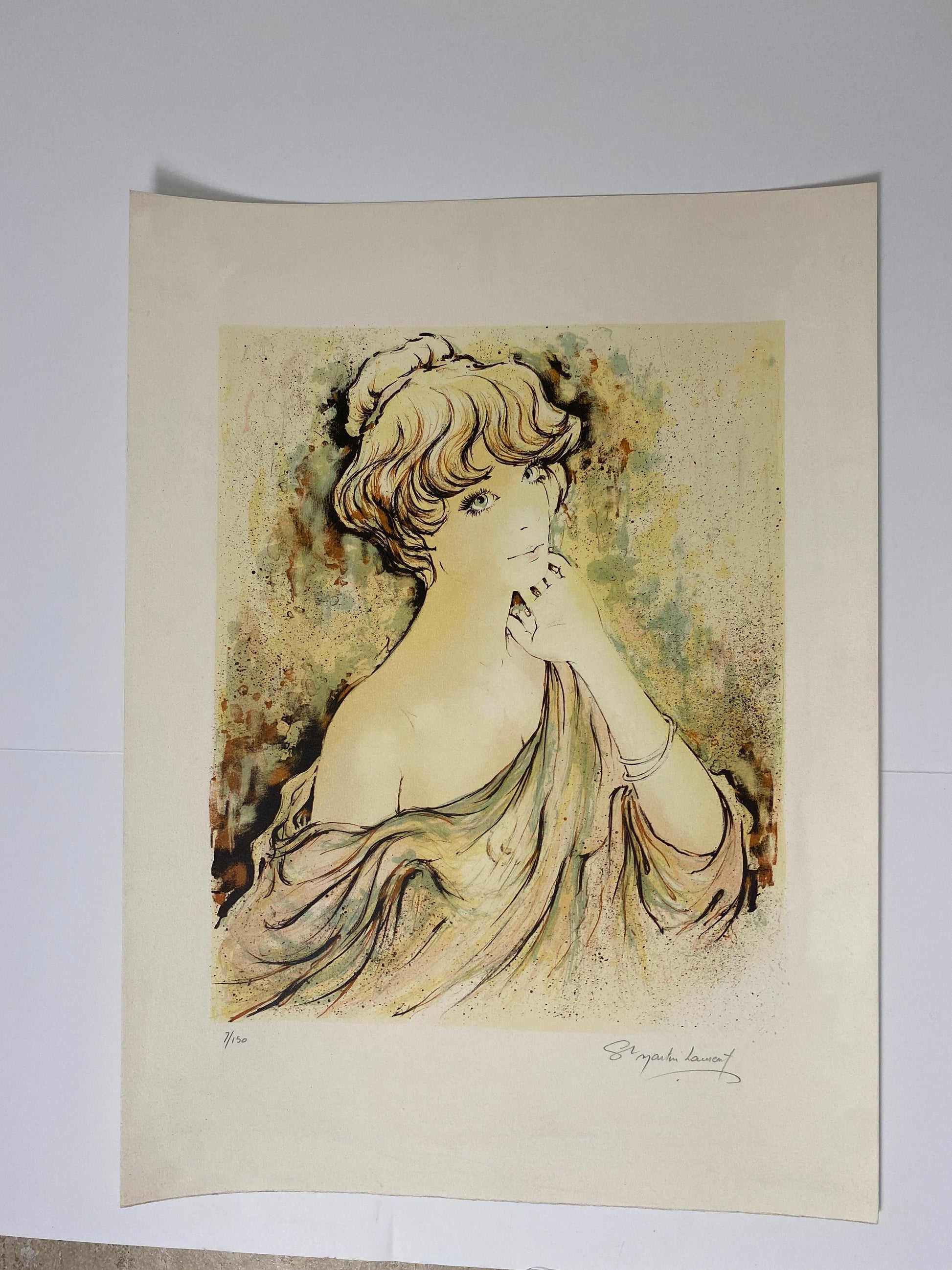 French Art Nouveau Style Figurative Color Lithograph, Signed and Numbered — detail 2
