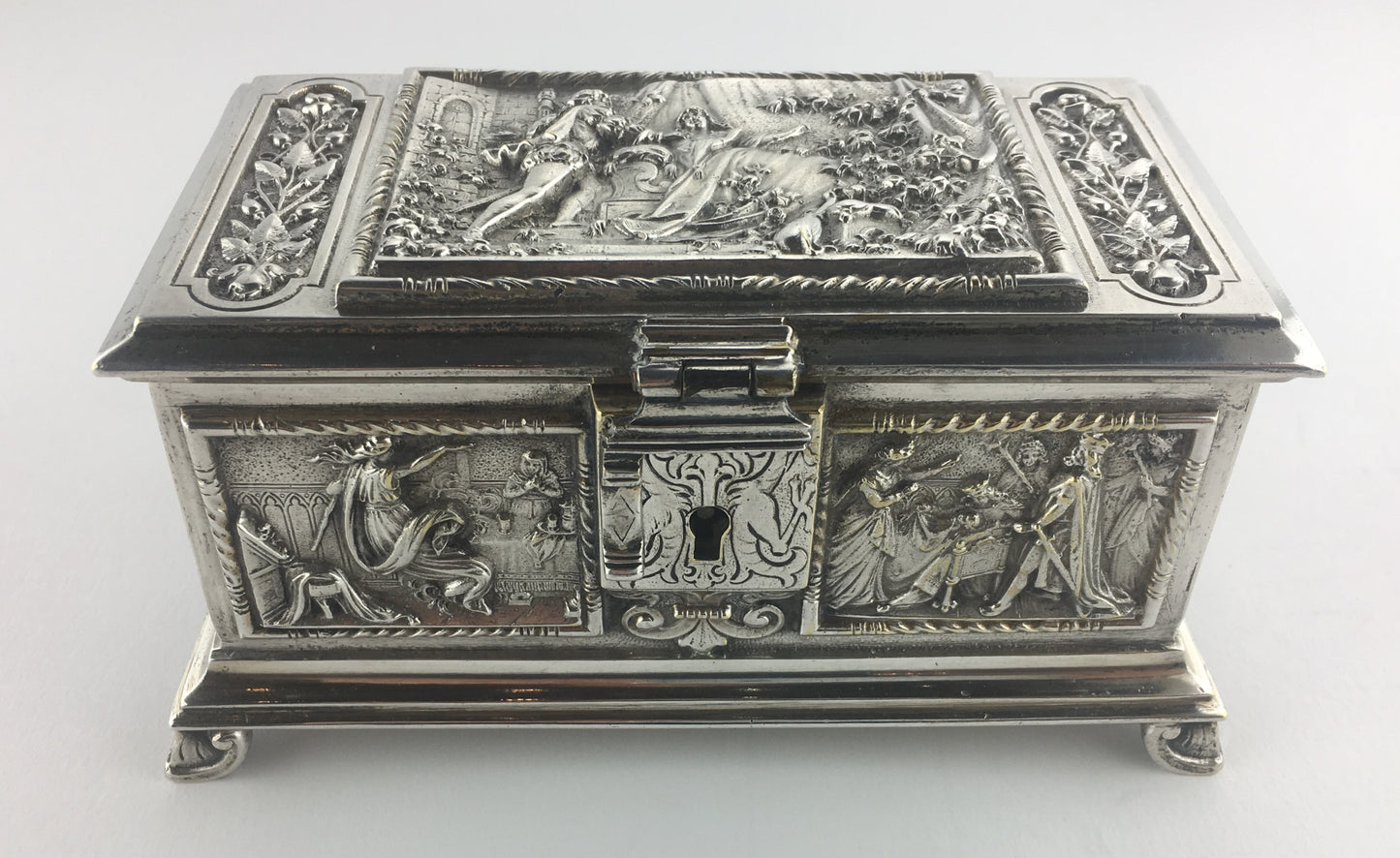 French Medieval Style Silver Jewelry Box, circa 1880