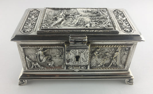 French Medieval Style Silver Jewelry Box, circa 1880