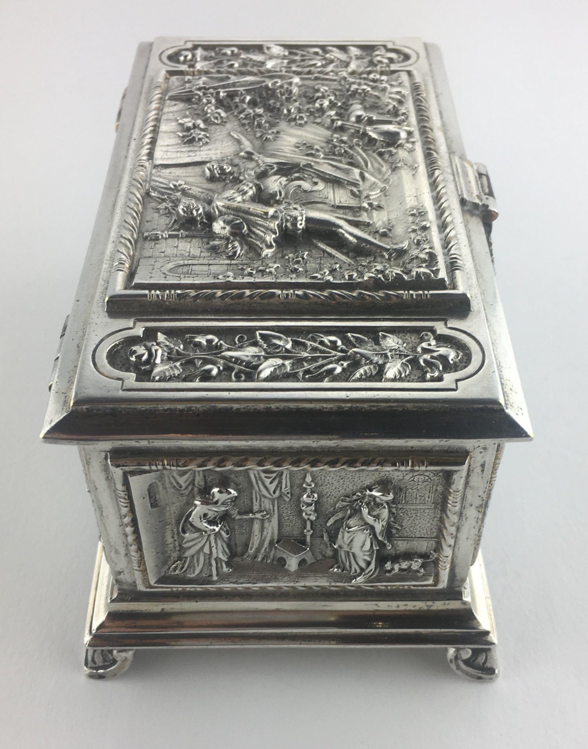 French Medieval Style Silver Jewelry Box, circa 1880 — detail 2