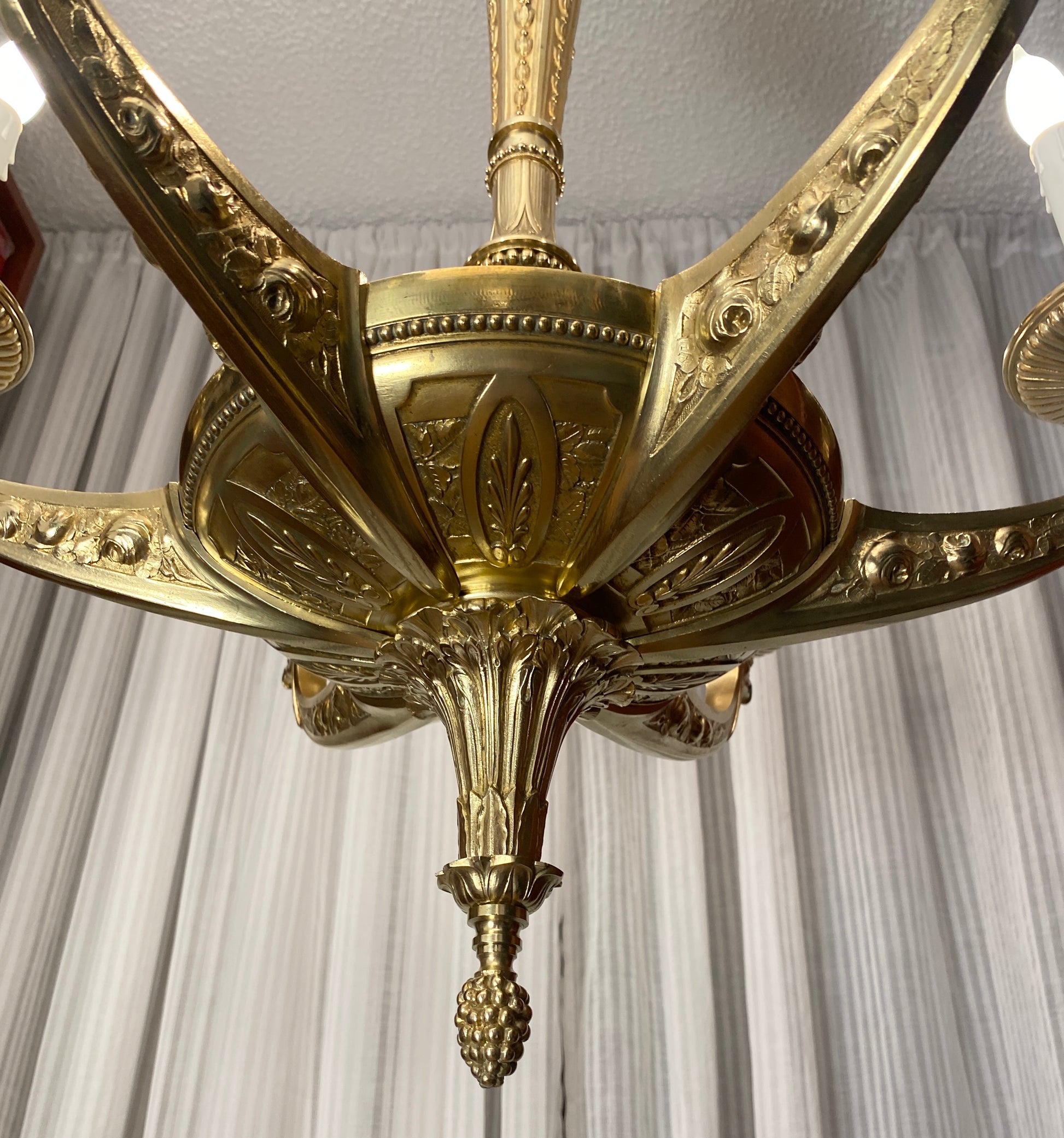 Large French Art Deco Bronze D'Ore Chandelier attributed to Sue et Mare — detail 12