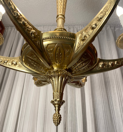 Large French Art Deco Bronze D'Ore Chandelier attributed to Sue et Mare — detail 12