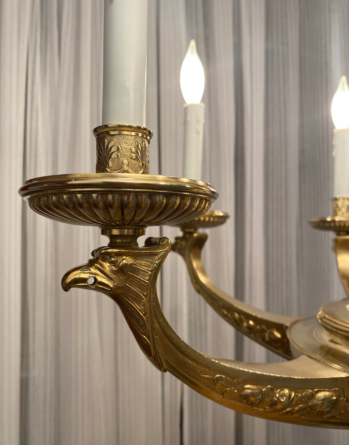 Large French Art Deco Bronze D'Ore Chandelier attributed to Sue et Mare — detail 2