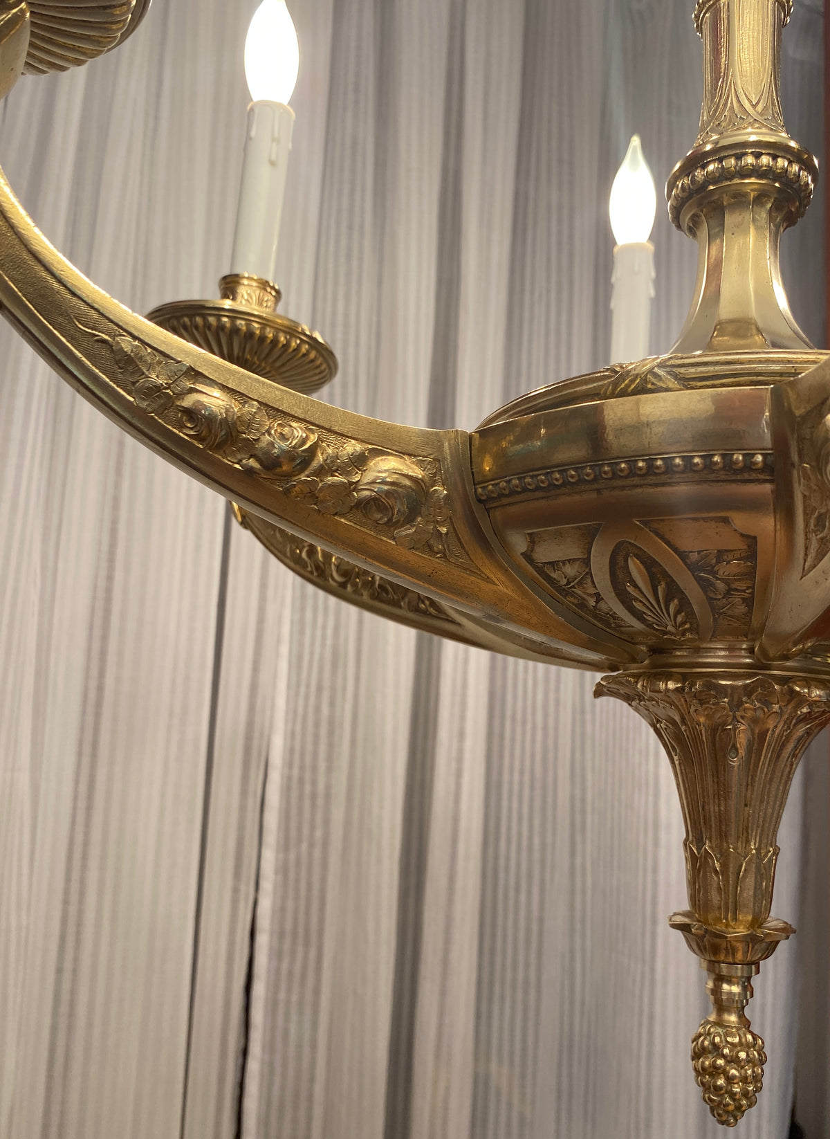 Large French Art Deco Bronze D'Ore Chandelier attributed to Sue et Mare — detail 3