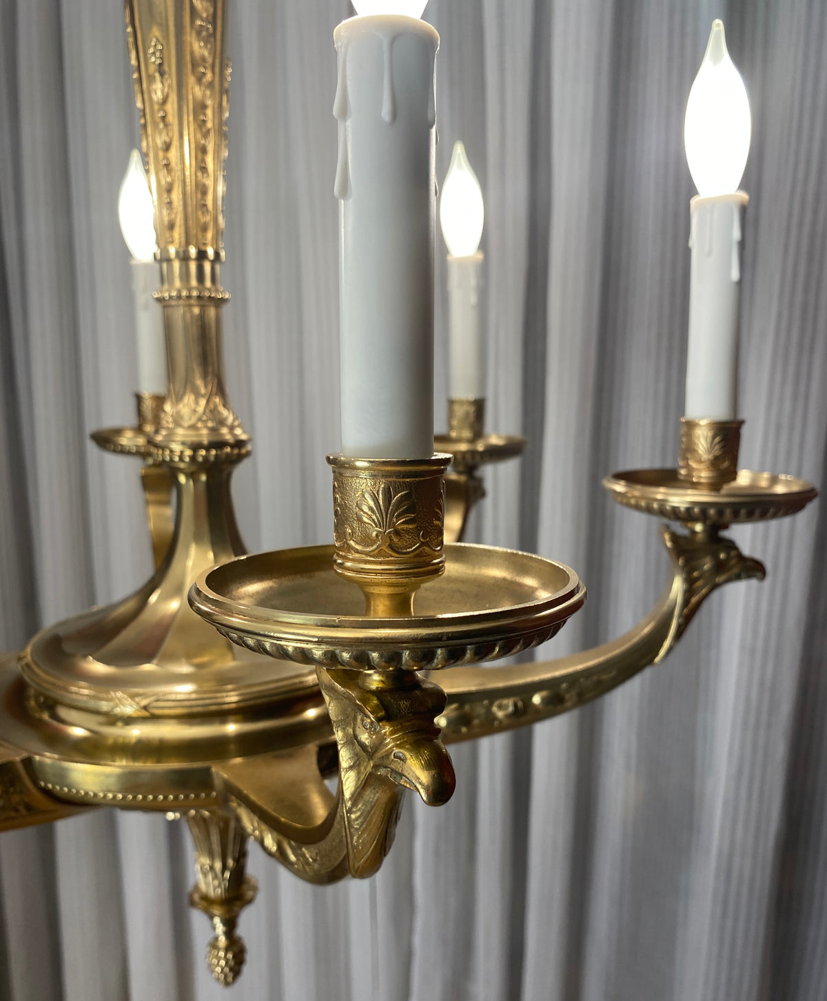 Large French Art Deco Bronze D'Ore Chandelier attributed to Sue et Mare — detail 8