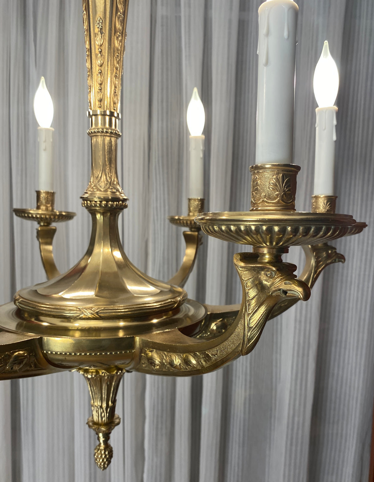 Large French Art Deco Bronze D'Ore Chandelier attributed to Sue et Mare — detail 9