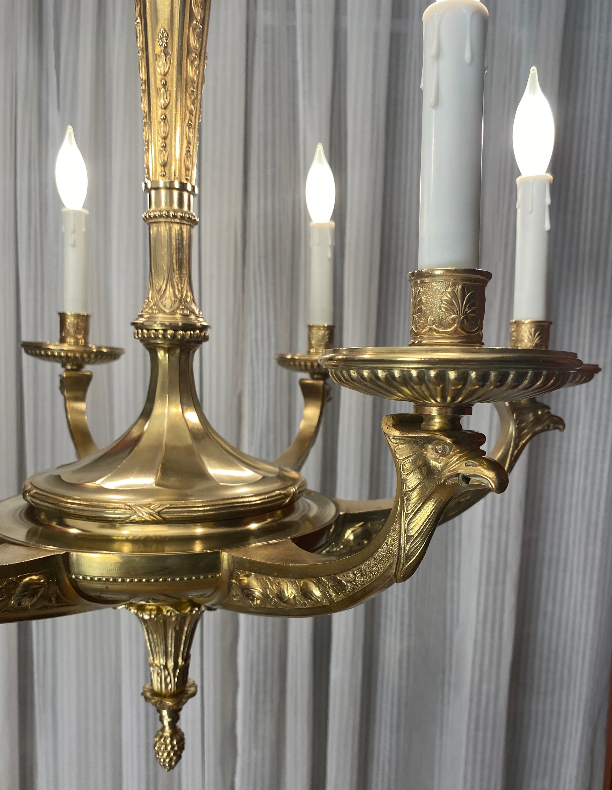 Large French Art Deco Bronze D'Ore Chandelier attributed to Sue et Mare — detail 9