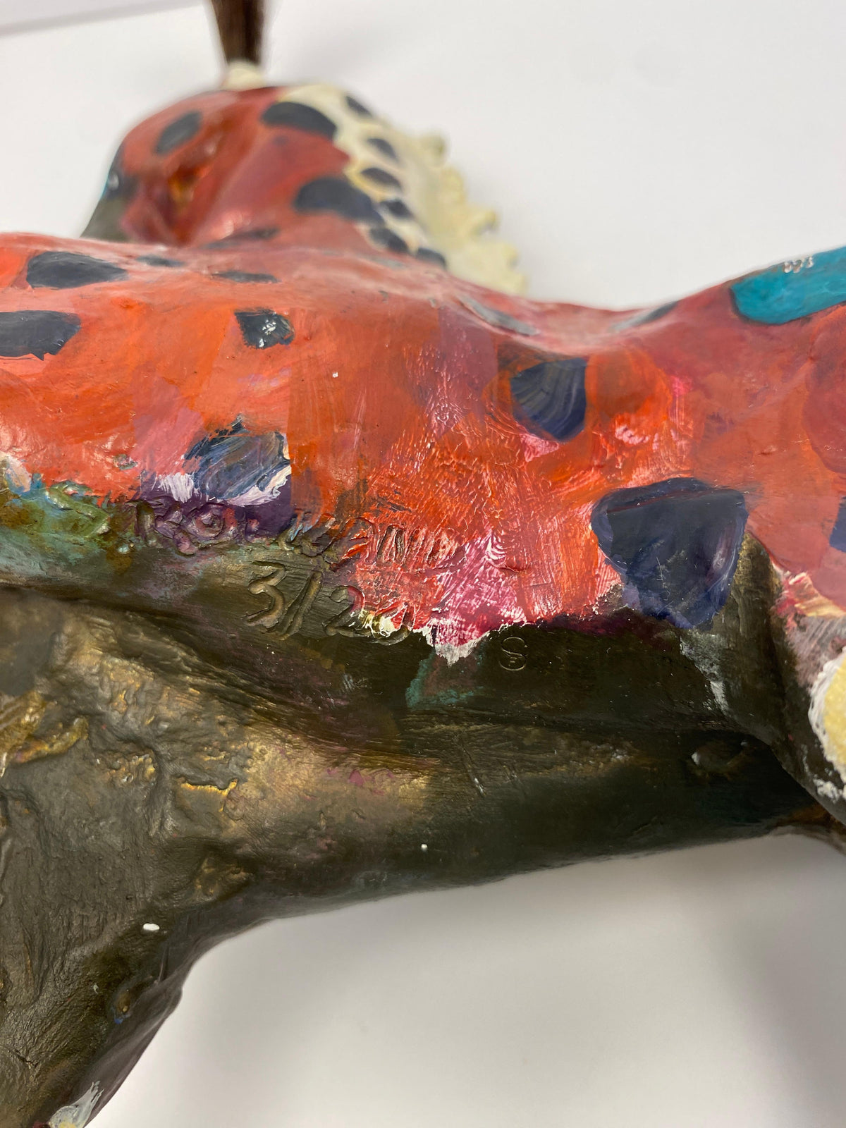 Susan Rowland Modern Painted Bronze Horse Sculpture on Marble Base — detail 2