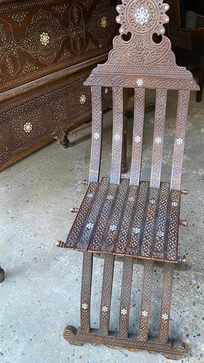 Antique Writing Desk and Chair Set circa 1920s, Moorish Style Inlaid Desk — detail 12