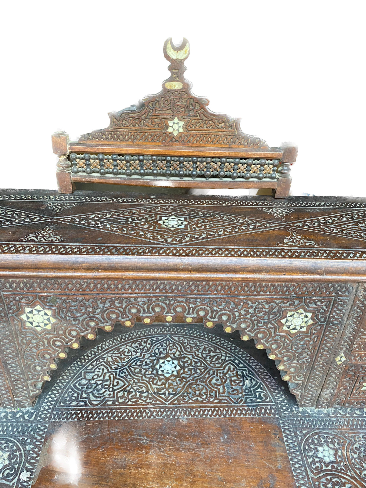 Antique Writing Desk and Chair Set circa 1920s, Moorish Style Inlaid Desk — detail 3