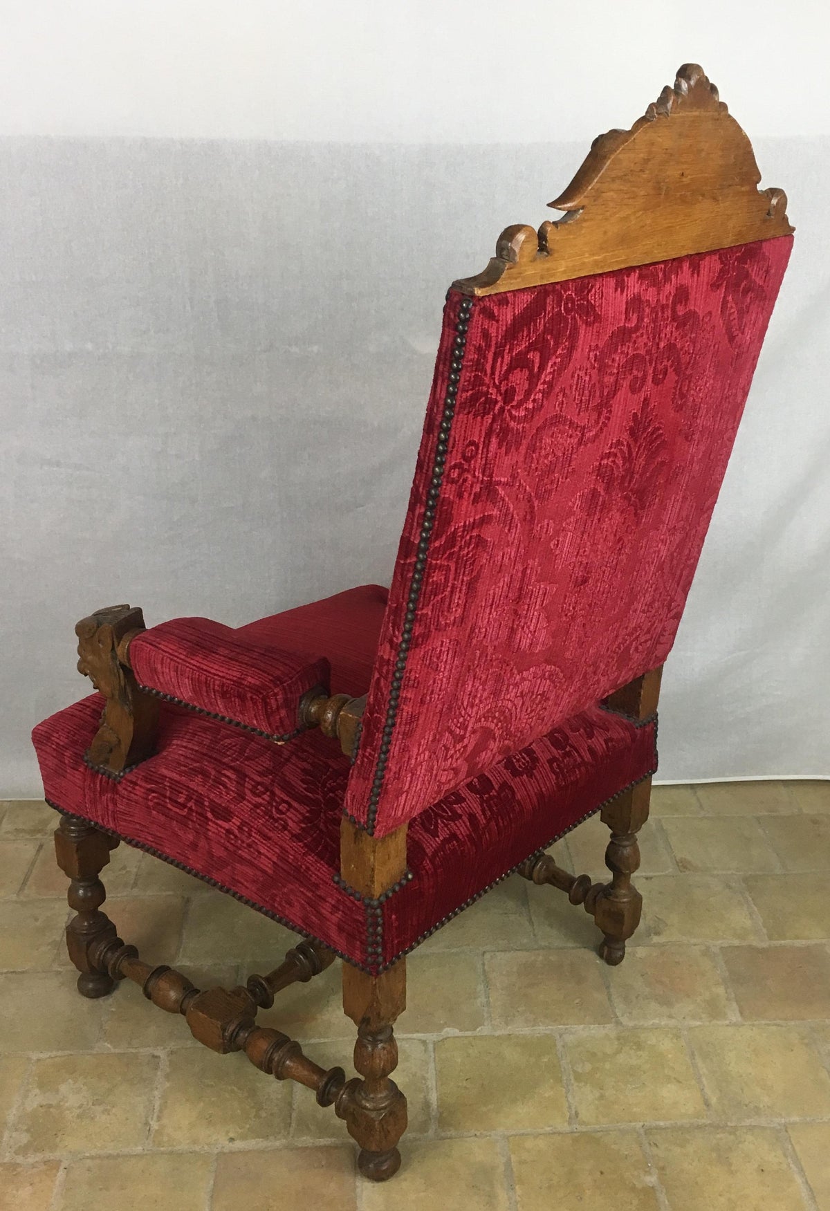 Pair of 19th Century French Louis XIII Style Throne Armchairs — detail 4