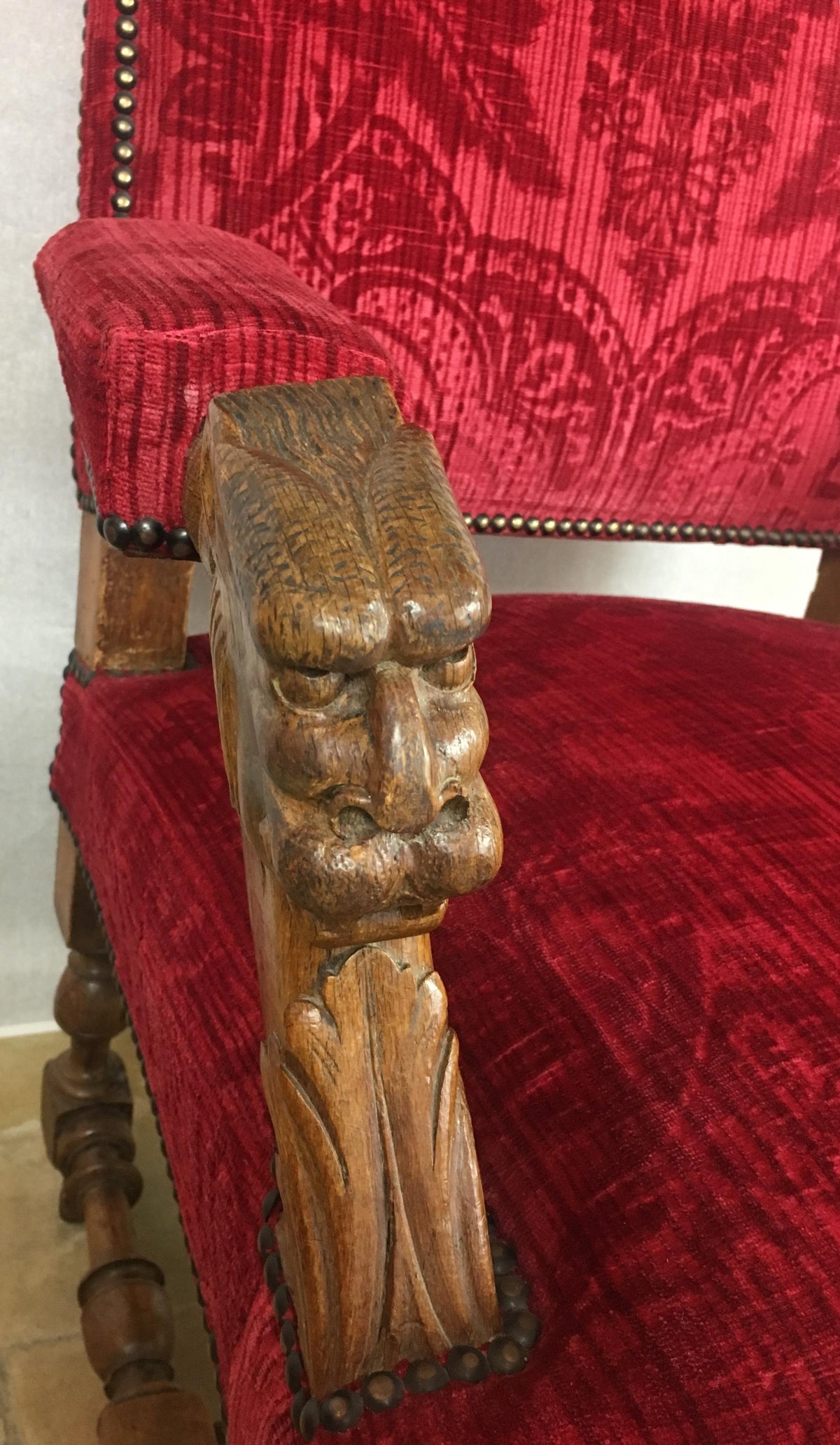 Pair of 19th Century French Louis XIII Style Throne Armchairs — detail 6