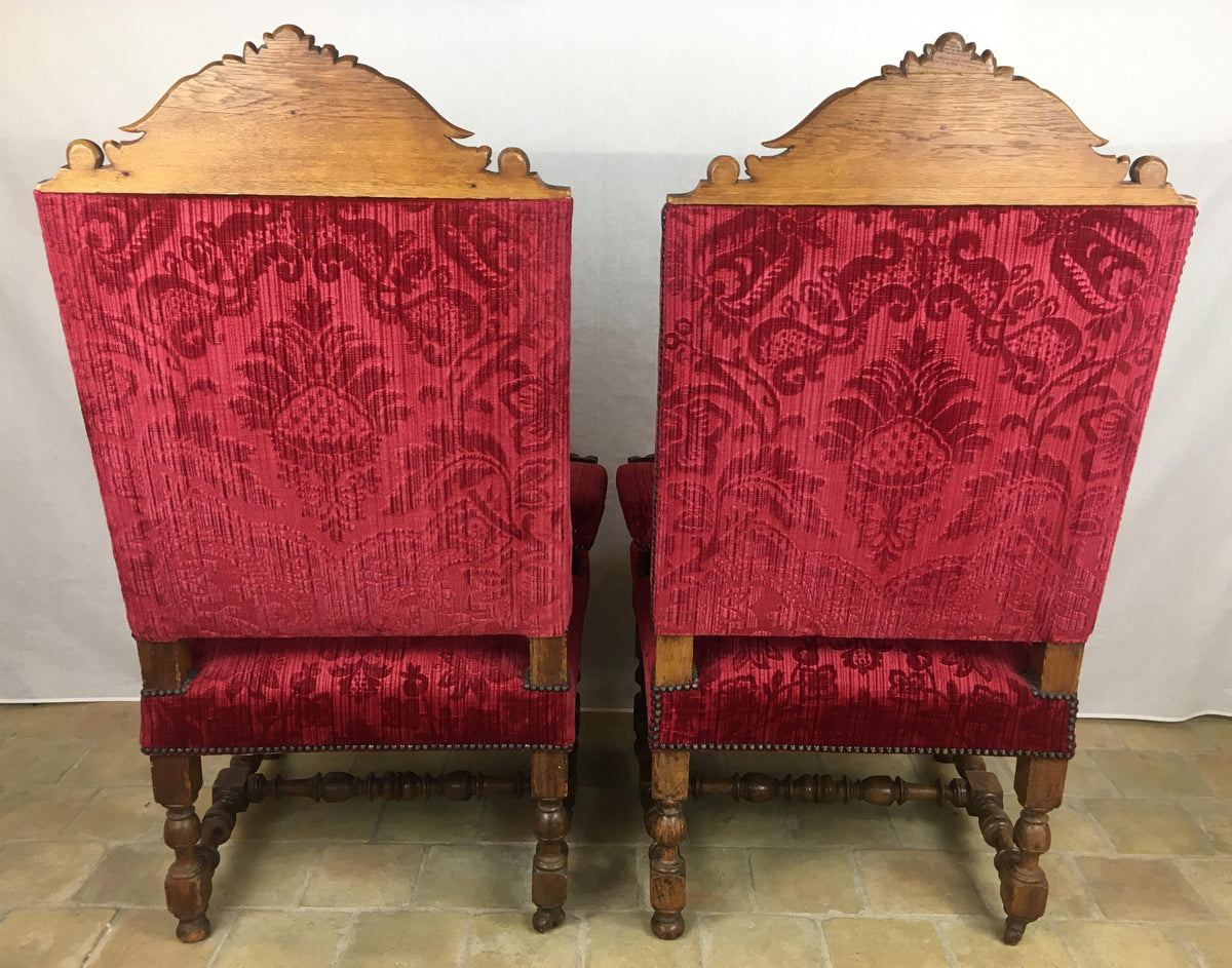 Pair of 19th Century French Louis XIII Style Throne Armchairs — detail 2