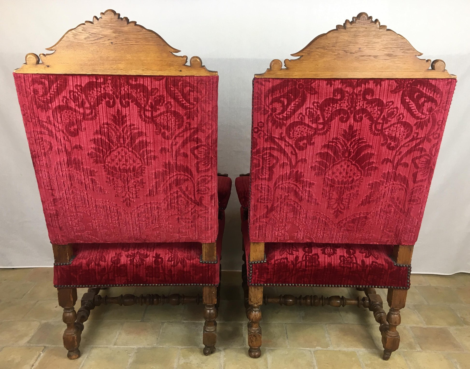 Pair of 19th Century French Louis XIII Style Throne Armchairs — detail 2