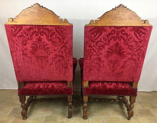 Pair of 19th Century French Louis XIII Style Throne Armchairs — detail 2