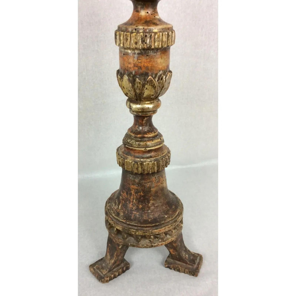 Hand Carved 18th Century Venetian Gilded Wood Candle Stand or Spike — detail 2