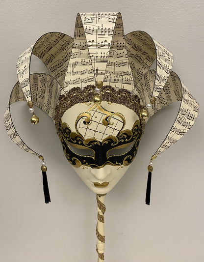 Pair of Handcrafted Venetian Jester Masks with Opera Sticks, Commedia dell’Arte Style — detail 6