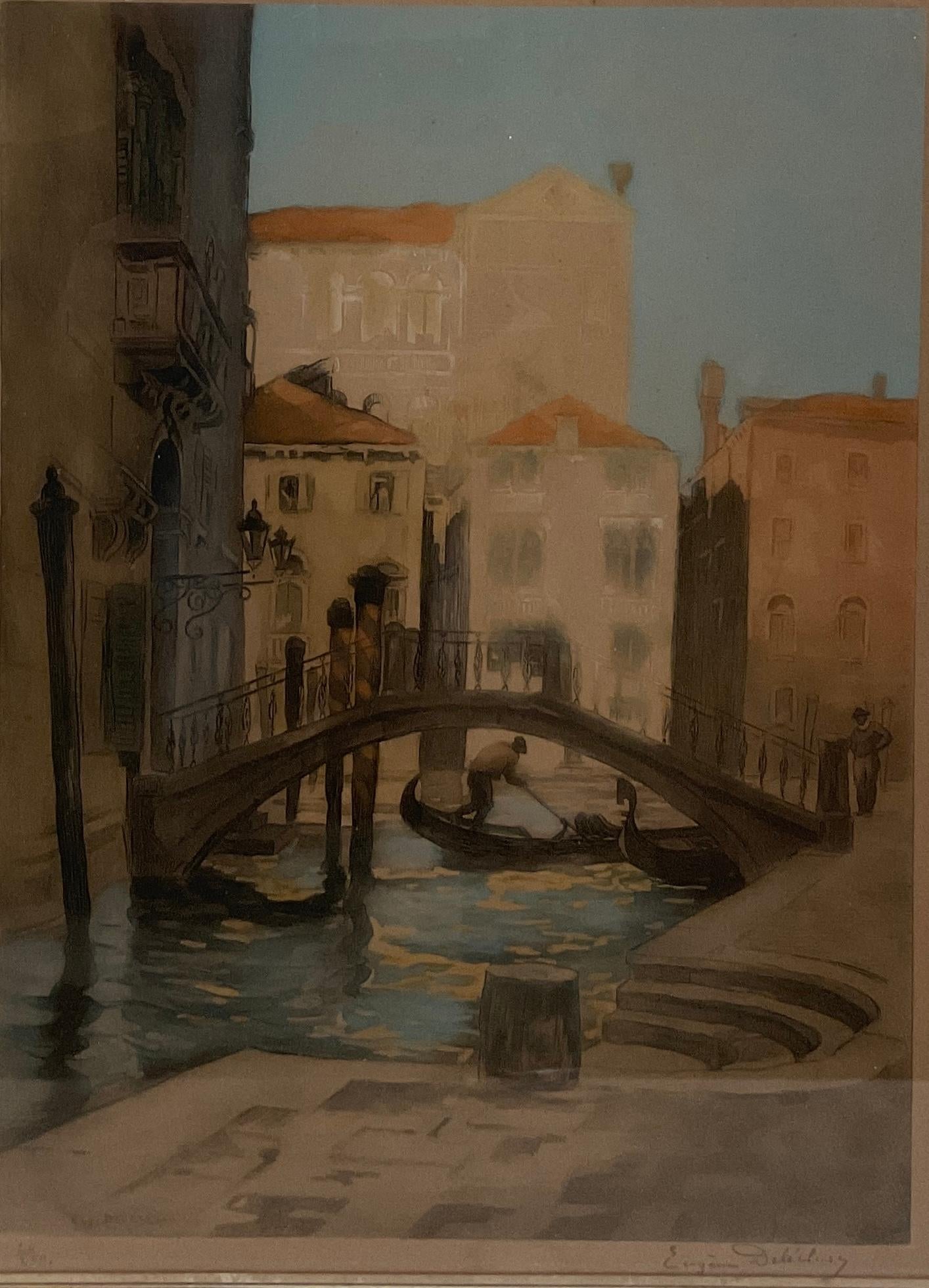 Original Lithograph of Venice Italy, Signed Eugène Delécluse — detail 2