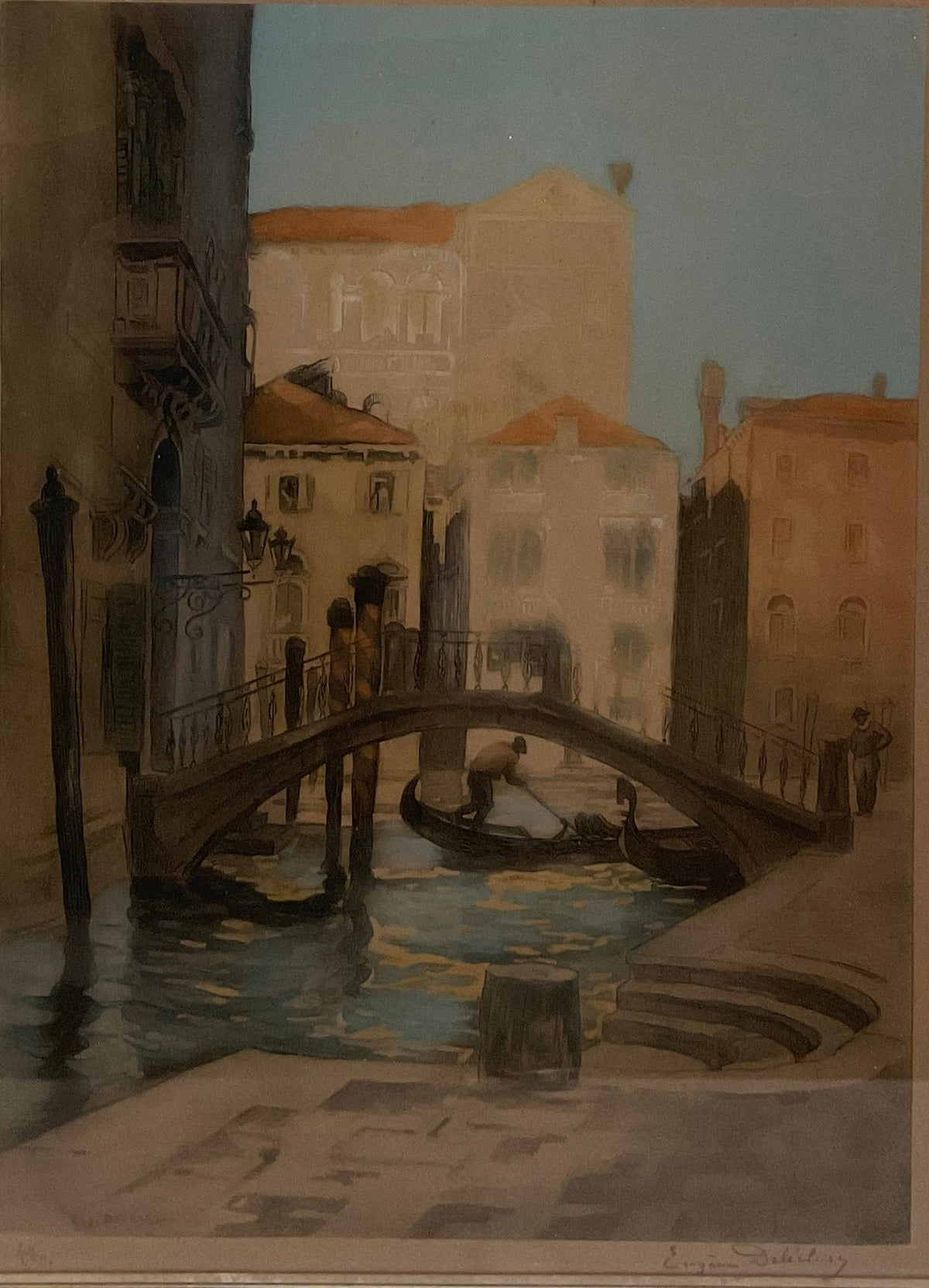 Original Lithograph of Venice Italy, Signed Eugène Delécluse — detail 2