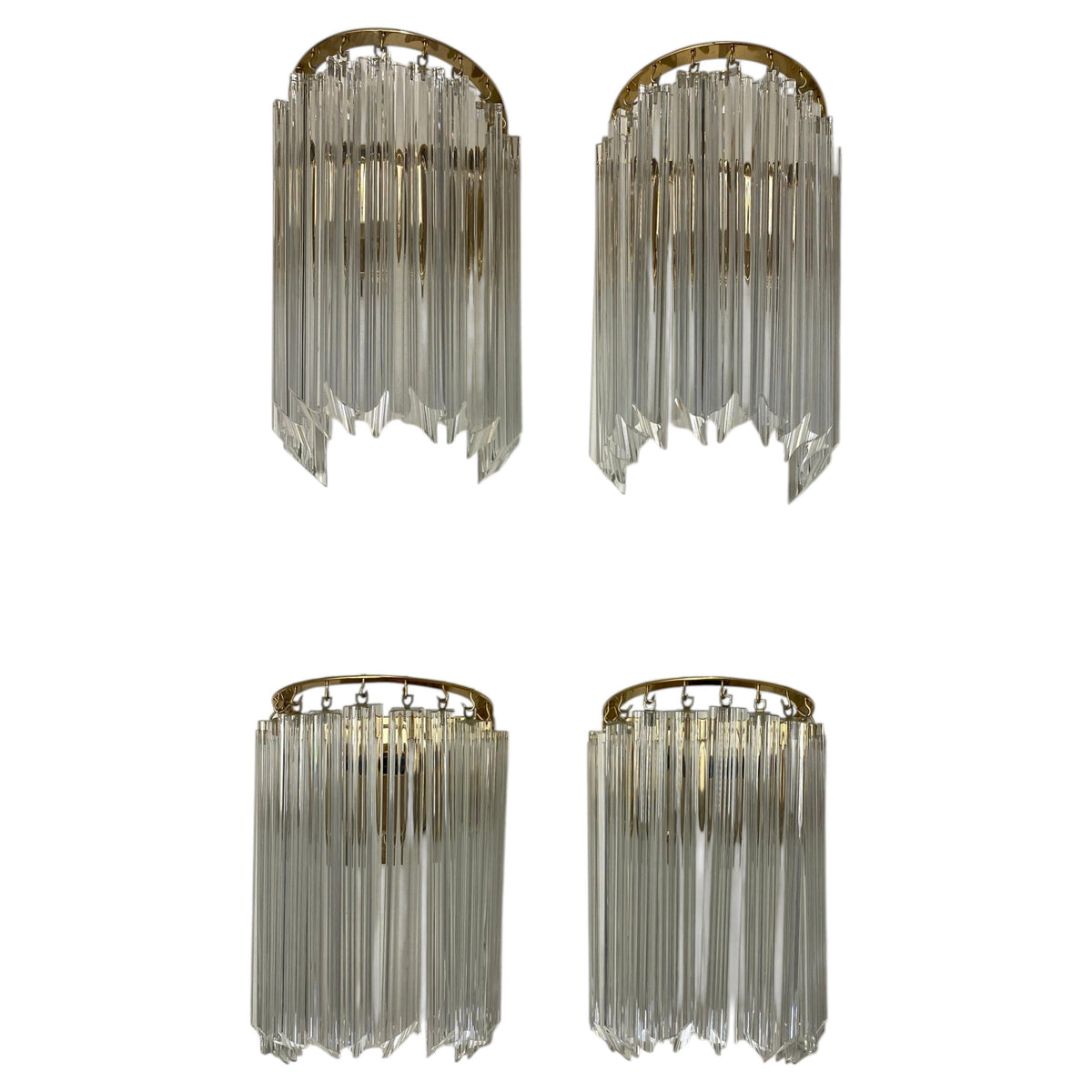 Set of Four Venini Murano Glass and Brass Wall Sconces, Mid-Century Modern